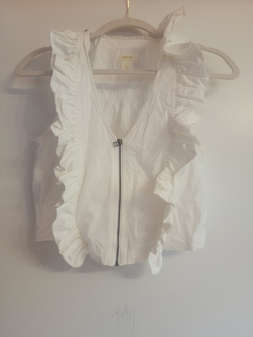 Maeve by Anthropologie White Ruffled Zip-Front Blouse